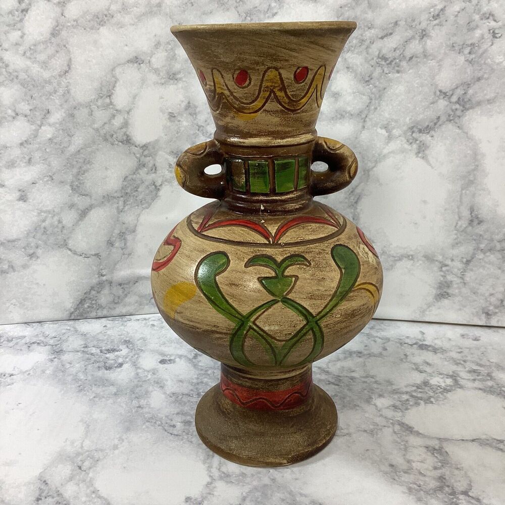 Vintage Pottery Vase Made In Japan Hand Painted 9-1/4"